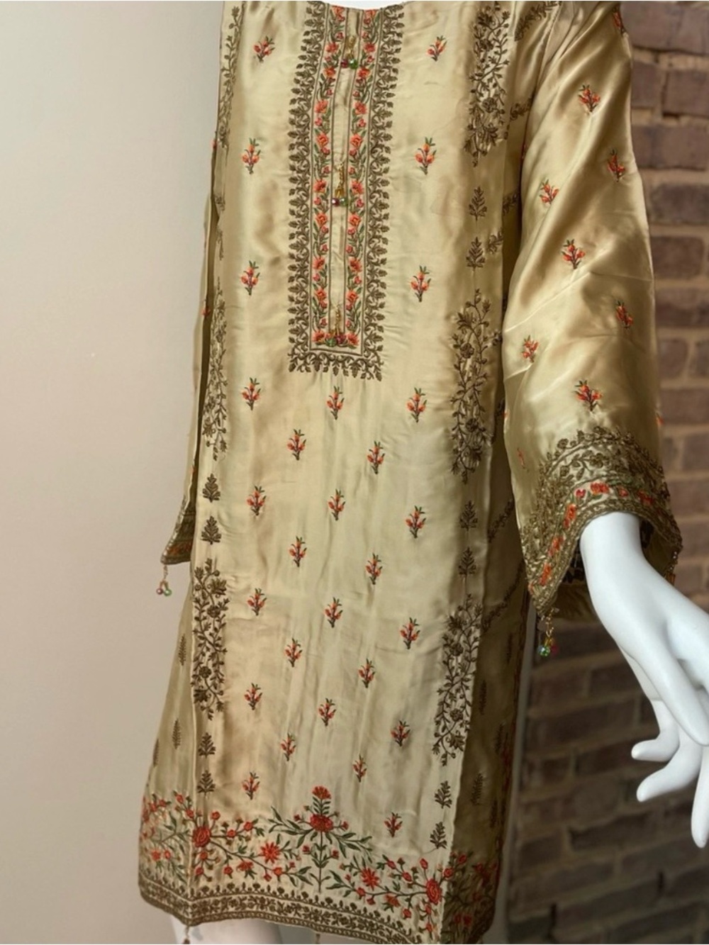 Salwar Kameez Gold Embroidered Women's Wedding Kurta with Red Accents